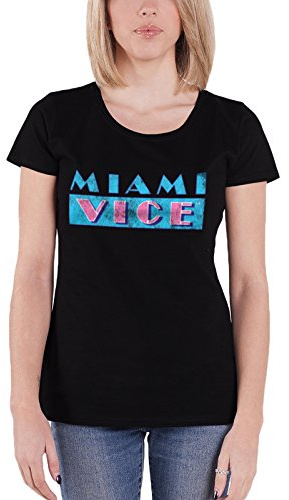 Miami Vice T Shirt Distressed Logo Nue offiziell damen Skinny Fit Schwarz