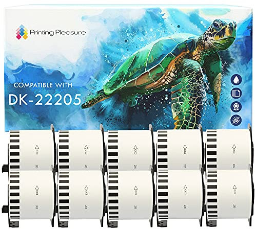 10x Endlos-Etiketten kompatibel für Brother DK-22205 62mm x 30.48m P-Touch QL-500 500BS 550 560 560VP 570 700 710W 720NW 800 810W 820NWB 1050 1060N 1100 1110NWB, Thermopapier mit Kunststoffhalter