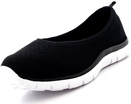 Womens Ballerina Fitness Yoga Walking Running Sports Gym Lightweight Mesh Trainers - Black/White - UK4/EU37 - BS0108