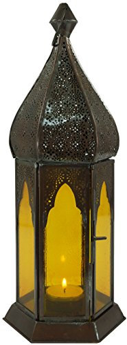 GURU SHOP Orientalische Metall/Glas Laterne in Marrokanischem Design, Windlicht, Gelb