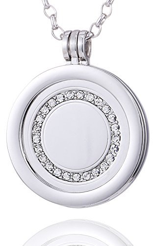 Morella Damen Halskette 70 cm Edelstahl und Anhänger mit Coin Glitzersteinring Silber in Schmuckbeutel