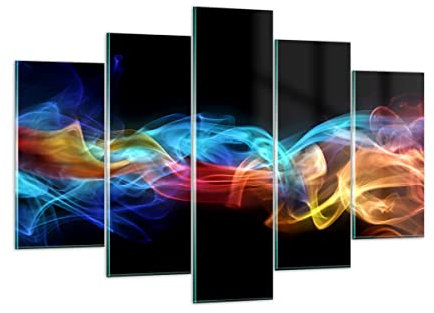 Mehrteilige Bilder auf Glas 150x100cm Glasbild Abstrakt luft bunt figur Groß XXL Wanddeko Schlafzimmer Küche Set 5 teilige Wandbilder Dekoration Wohnzimmer Modern Wand Kunstdruck Art GEA150x100-2171