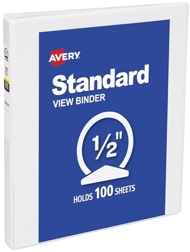 Avery Standard View 3 Ring Binder, 0.5 Round Rings, 100-Sheet Capacity, 0.7 Inch Wide Spine, 1 White Binder, Ideal for Lightweight Organization and Occasional Referencing (05706)