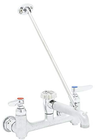 T&S Brass, B-0665-BSTR, Wall Mounted Service Sink Faucet with Built-In Stops, Vacuum Breaker, and Support Rod, Rough Chrome