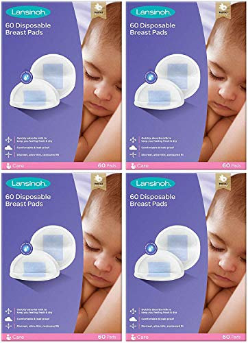 Lansinoh Disposable Breast Pads Pack of 240 for nursing breastfeeding mothers, essential for hospital bag, thin super absorbent layers, discreet fit
