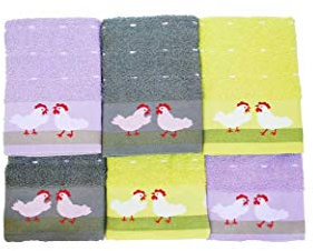 Portugal Lote de 6 paños de Cocina Rizo 100% algodón Ref. GALLINAS