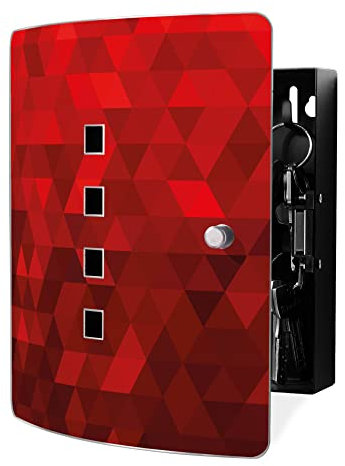 banjado Design Schlüsselkasten aus Edelstahl für 10 Schlüssel/Schlüsselbox zur Schlüsselaufbewahrung 24 x 21,5 x 7cm groß mit praktischem Magnetverschluss/Motiv Dreiecke Rot