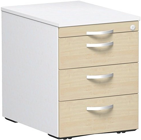 Gera Möbel Container und Funktionsmöbel Rollcontainer 3 Kunststoff-Schubfächer, Holzdekor, ahorn/weiß, 43.8 x 60 x 56.5 cm