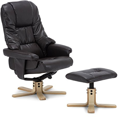 SORENTO BROWN BONDED LEATHER SWIVEL RECLINER ARMCHAIR CHAIR with FOOT STOOL