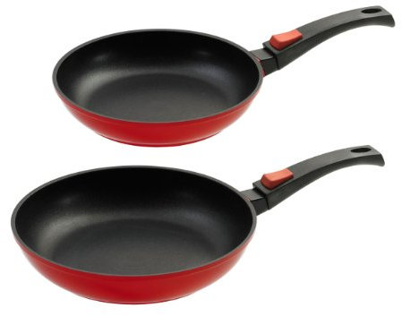 King P2511G Frying Pans Set of 2 Cast Aluminium with GREBLON C3 + Coating 24 / 28 cm Red