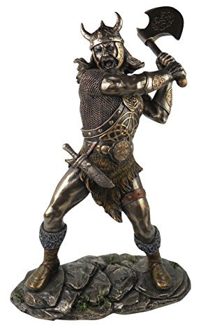 Wikingerkrieger Schaukel und Axt Bronze-Finish Statue