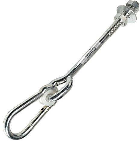 Garden Games Swing Hooks Heavy Duty M12 Swing Hanger Bolts with Carabiner Clips to Hang Swing Accessories or Swing Seats from a Climbing Frame or Swing Frame (Single)