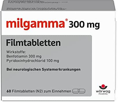 milgamma® 300 mg Benfotiamin (Vitamin B1) + 100 mg Vitamin B6, 60 Tabletten | Bei Neuropathien & Nervenschmerzen durch Vitamin-B1-/B6-Mangel, 1x täglich, hohe Bioverfügbarkeit*, laktosefrei & glutenfrei
