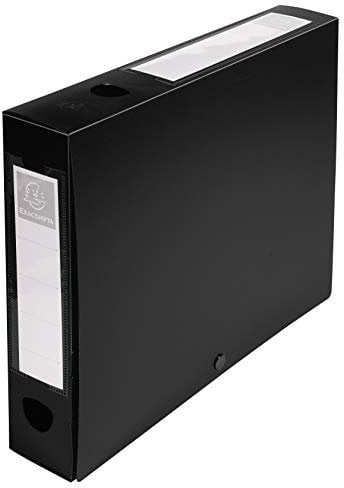 Exacompta - Réf. 59631E - 10 boîtes d'archives à pression en PP opaque - Dos 60 mm - Porte étiquettes sur les 2 faces - Pour format A4 - Dim 25 x 33 cm - Couleur noir - livrées à plat