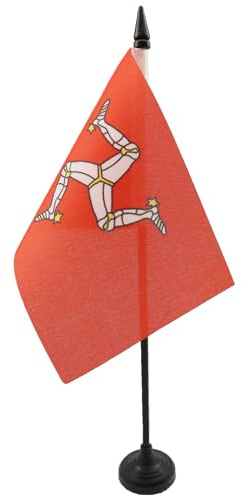 AZ FLAG Tischflagge Isle of Man 15x10 cm Polyester 100D Kunststoffsockel | Für innen Englische Tischflagge genähte Ausführung mit verstärkten Kanten mit Kunststoffstab 100D Polyester