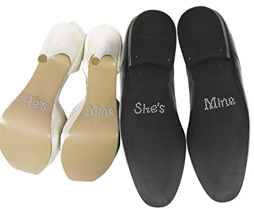 Set von He 's Mine She 's mine Kristall Strass Hochzeit Schuh Aufkleber, Silber