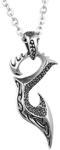 JewelryWe Schmuck Herren Halskette, Biker Tribal Phoenix Feuervogel Edelstahl Anhänger mit 55cm Kette, Schwarz Silber