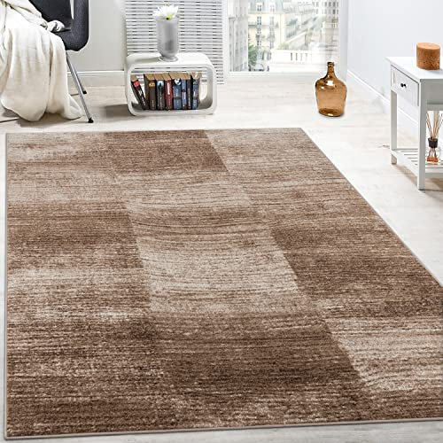 Paco Home Designer Teppich Modern Wohnzimmer Teppiche Kurzflor Karo Meliert Braun Beige, Grösse:70x140 cm