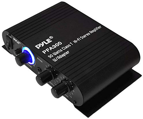 Pyle Power Home HiFi Stereo Amplifier - 90 Watt Portable Dual Channel Surround Sound Audio Receiver w/ 12V Adapter - For Subwoofer Speaker, MP3, iPad, iPhone, Car, Marine Boat, PA System - PFA300