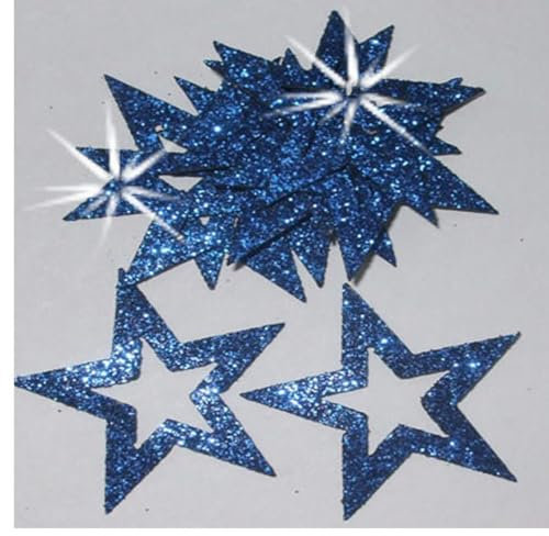 Blue 24 Fabric Glitter 35mm Star Outline Iron-On