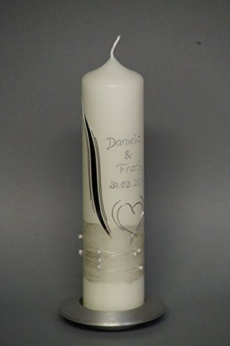 edle Hochzeitskerze mit Perlen 25 x 6 cm, inkl. Beschriftung ! T 2