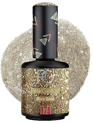 Pink Gellac UV Gel Nagellack - 174 Diva Gold 15 ml - Lang Anhaltend Shellac Nagellack Gold - Gel UV für 14 Tage Nägel in Salonqualität - Made in Holland