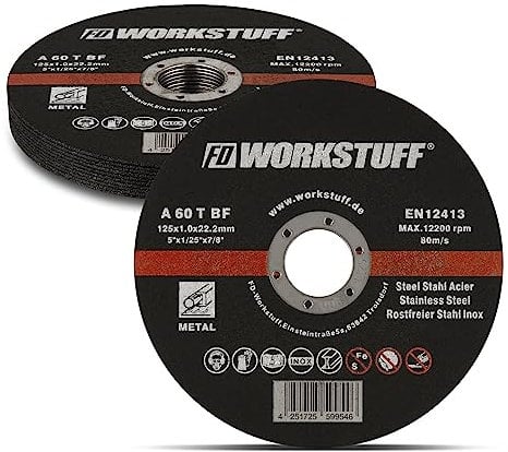 FD-Workstuff Dischi da Taglio Professionali | 100 pezzi | Ø 125 mm, 1 mm di spessore | per smerigliatrici flessibili, da taglio e angolari | Inox | Fette Circolari | Lami per Segi
