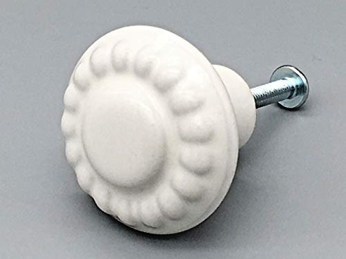 2 x Flower 35mm knobs a Pure White Ceramic Cupboard Handles.