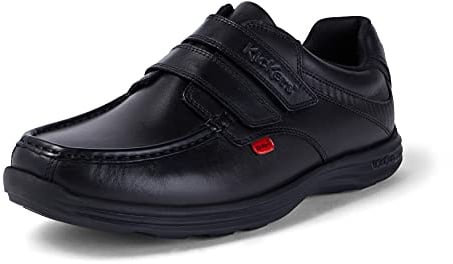 Kickers Men's Reasan Twin Strap Black Leather School Shoes | Sporty Comfort | Durable & Flexible | Premium Quality, Black, 10 UK