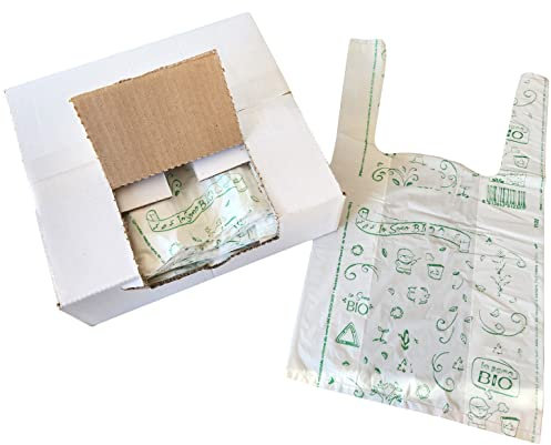 IMBALLAGGI 2000 - Shopper Biodegradabili 23x40 cm - 1 Confezioni da 500 Sacchetti con Manici (500 sacchetti) - Utilizzate come Buste Compostabili per Umido