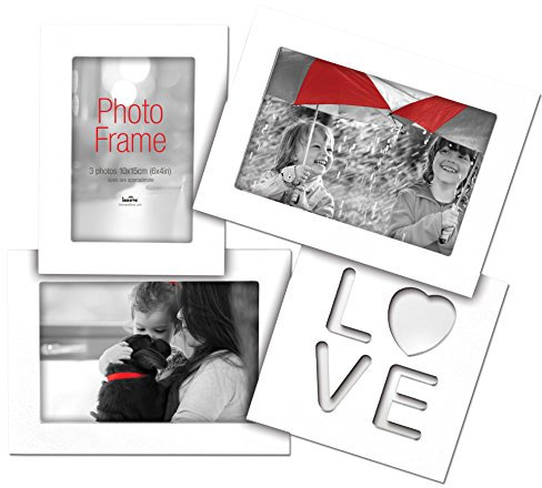 Innova Love, MDF Multi-Aperture Picture/Photo Frame, White, 3X 10x15cm/6x4, 3X 6x4