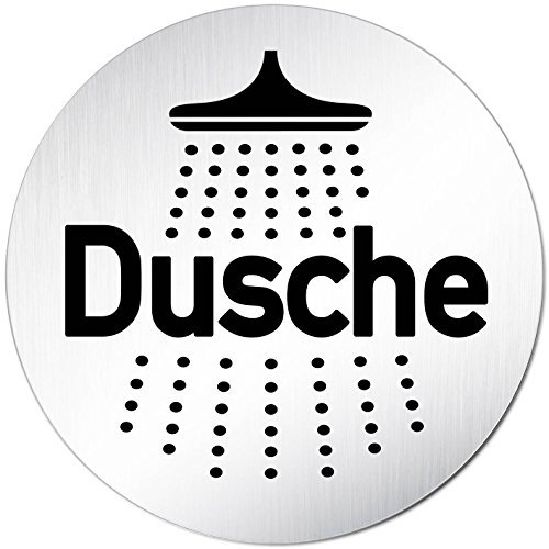 Türschilder24 XXL Türschild • Ø 100 mm rund • Schild Dusche • aus veredeltem Aluminium Vollmaterial • geschliffene Edelstahloptik • 100% Made in Germany