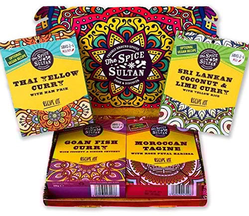 The Spice Sultan World Spice Kits Gift Set, Selection of Four Hand-Crafted Recipe Kits, Vegan Friendly, Gluten Free, Sugar Free, Cook & Discover Delicious Meals at Home