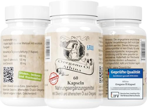 Athina® Oregano Öl 3 x 60 Kapseln I Softgels-Forte 500 mg I 100 mg pro Kapsel & 400 mg natives Olivenöl Extra aus Griechenland I 80% Carvacrol
