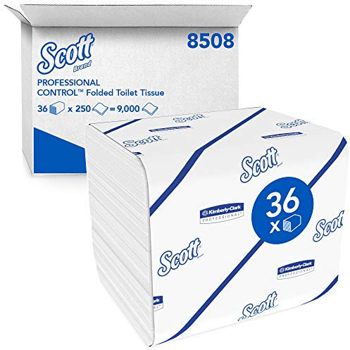 Scott Control Papier Toilette Plié 8508 – 2 Plis, Ultra Hygiénique et Écologique – 36 Paquets x 250 Feuilles (Total 9 000 Feuilles)