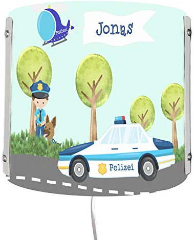 CreaDesign WA-1049, Polizei, Kinderzimmer Wandlampe personalisiert mit Namen, Nachtlicht/Schlummerlicht für Steckdose, E14, 22 x 22,5 x 8,5 cm