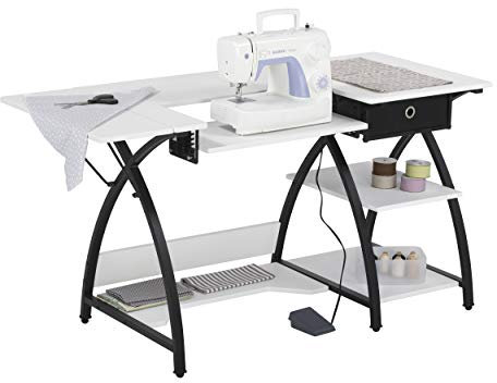 Sew Ready Comet Sewing Desk Multipurpose/Sewing Table Craft Table Sturdy Computer Desk with Drawer, 13333, Black/White
