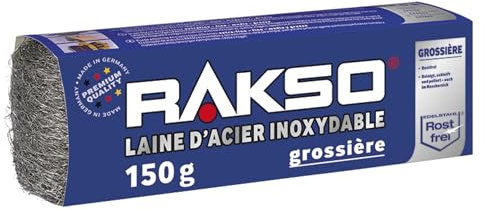 RAKSO Edelstahlwolle grob - 150g, 1 Banderole, rostfrei, beseitigt hartnäckige Ablagerungen auf Fliesen, Keramik - Böden im Nassbereich