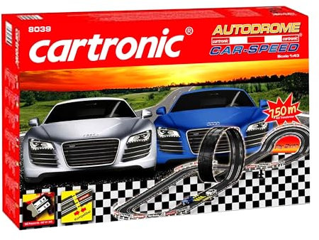 Cartronic Car-Speed Autodrome I Spielfertiges Rennbahn Set mit 7,50m Rennstrecke + 2X Audi R8 I Autorennbahn für Kinder ab 6 Jahren