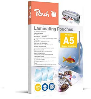 Peach Laminierfolien A5 - 125 mic - 100 pouches - glänzend - Premiumqualität für beste Laminierergebnisse - kompatibel mit Geräten aller Markenhersteller - PP525-03