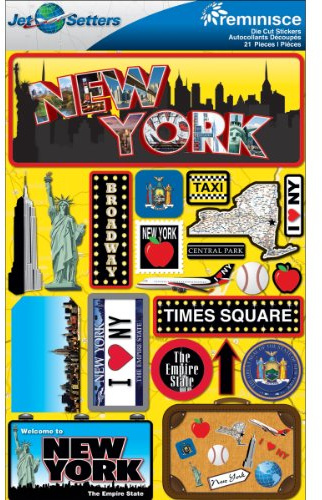 Reminisce 3-dimensionale Premium-Aufkleber New York, Vinyl, Vintage, Sticker-Bogen, Selbstklebend, Blau, Indoor
