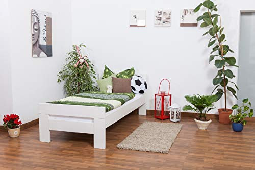 Einzelbett Easy Premium Line K2, Buche Vollholz massiv weiß lackiert - Maße: 90 x 190 cm