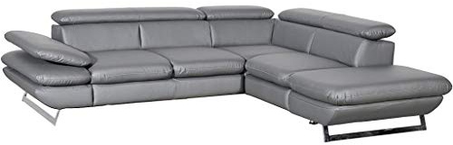 Mivano Ecksofa Prestige / Bettsofa in L-Form mit Ottomane und Schlaffunktion / Kopfteile und Armteil verstellbar / 265 x 74 x 223 / Kunstleder, dunkelgrau