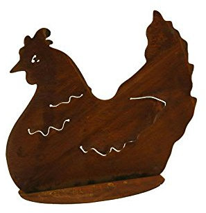 Rost - Henne Sitzend - Auf Platte - Höhe 32cm - Zum Stellen - Gartendeko & Osterdeko