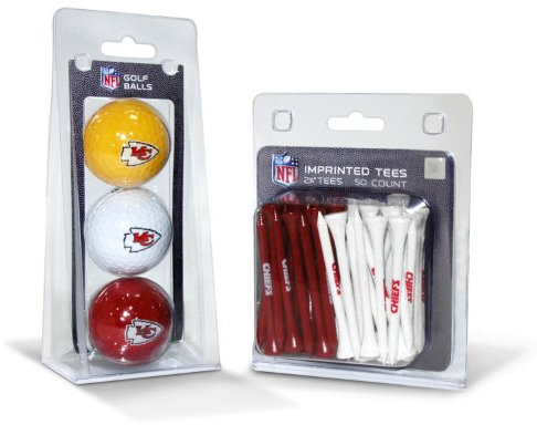 Team Golf NFL Kansas City Chiefs 3 Golfbälle und 50 Golf-Tees, aufgedruckte Golfbälle (3 Stück) & 7,5 cm Regulation Golf-Tees (50 Stück), Mehrfarbig