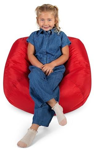Big Joe Classic Bean Bag Chair for Kids Bedroom and Reading Nook, Easy-Clean Red, Durable Nylon Polyester Blend, 2 feet Refillable