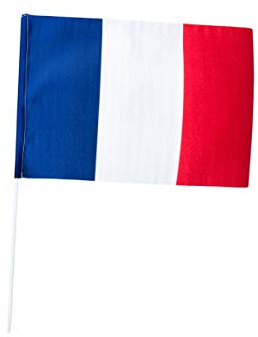P'TIT CLOWN - 29730 - Drapeau France avec Hampe 60 cm - Drapeau Français - Parfait pour Célébrer la France, Fête Nationale, Matchs, Tournois, Evenement Sportif, JO - Polyester - 30x40 cm