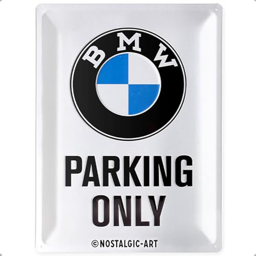Nostalgic Art BMW Parking Only White Placa Decorativa, Metal, Multicolor, 30 x 40 cm