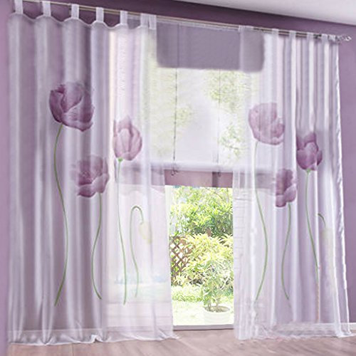 Thinkbay Floral Schlaufen Gardine Stoffdruck 1er-Pack Vorhang H*B 245 * 150cm Violett
