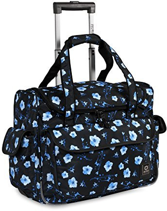 J World Donna Rolling Tote Bag on Wheels for Women. Roller Laptop Briefcase. Overnight Weekender Teachers Work, Night Bloom